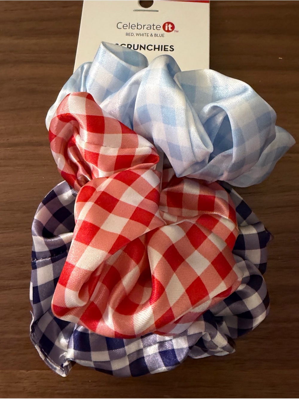 Celebrate It Red White Blue Gingham Scrunchies Set of 3 New